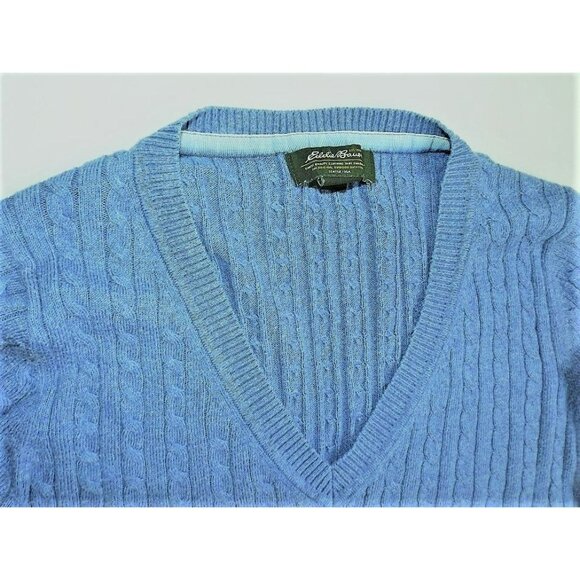 Eddie Bauer Mens V-Neck Pullover Sweater Blue Cable Knit Size Medium  JH821 - Picture 2 of 3